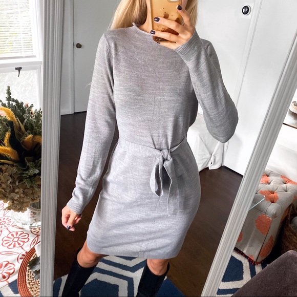 🍂 ESMARA GREY LONG SLEEVE BELTED FIT & FLARE DRESS! - Picture 4 of 9